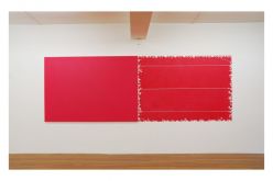 Pink Diptych 2010 oil & wall paper on wall 150 x 432 cm